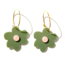 Flower power earrings-Emeldo-Moss Green with pale pink- Tiny Trader - Gold Coast Baby Shop