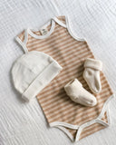 Organic Cotton Sleeveless Stripe Bodysuit - Brown & Natural Stripe