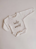 HELLO WORLD - CLASSIC BIRTH ANNOUNCEMENT ROMPER | MILK: 0000 NB