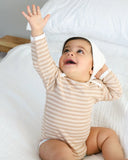 Organic Pique Stripe Baby Bodysuit - Brown & Natural Stripe
