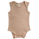 Organic Sleeveless Baby Bodysuit — Breathable, Undyed & Kind to Sensitive Skin - BROWN