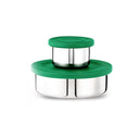 Green Round 2 Piece Stainless Steel Snack Box Set