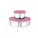 Pink Round 2 Piece Stainless Steel Snack Box Set