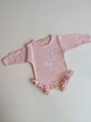 SHE'S HERE BOW - POINTELLE FRILL ROMPER | BABY PINK: 0000 NB